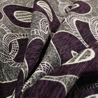 Solitaire Collection Soft Chenille Circular Pattern Purple Colour Upholstery Fabric CTR-388 - Roman Blinds