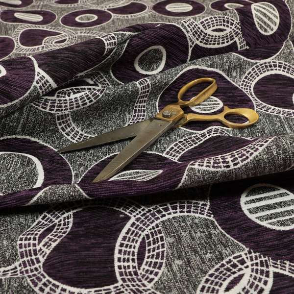 Solitaire Collection Soft Chenille Circular Pattern Purple Colour Upholstery Fabric CTR-388 - Roman Blinds