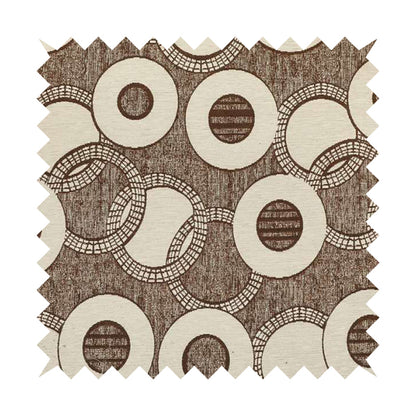 Solitaire Collection Soft Chenille Circular Pattern Brown Colour Upholstery Fabric CTR-389