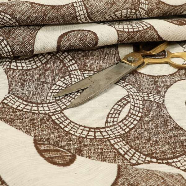 Solitaire Collection Soft Chenille Circular Pattern Brown Colour Upholstery Fabric CTR-389 - Roman Blinds