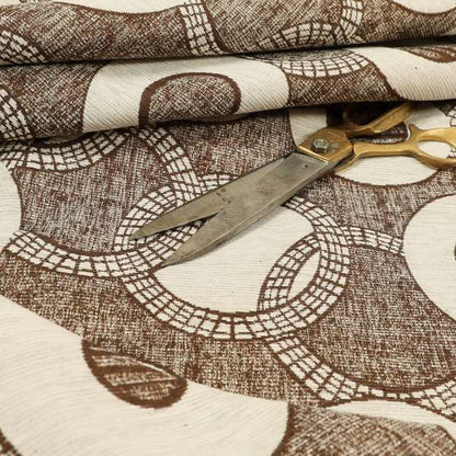 Solitaire Collection Soft Chenille Circular Pattern Brown Colour Upholstery Fabric CTR-389 - Roman Blinds