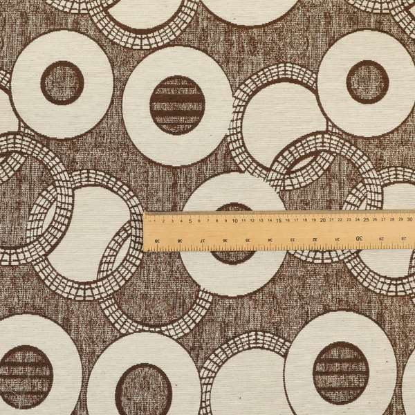 Solitaire Collection Soft Chenille Circular Pattern Brown Colour Upholstery Fabric CTR-389 - Roman Blinds