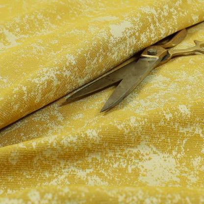 Mica Designer Fabrics Semi Plain Abstract Pattern Chenille Upholstery Fabric In Yellow Colour CTR-392 - Roman Blinds