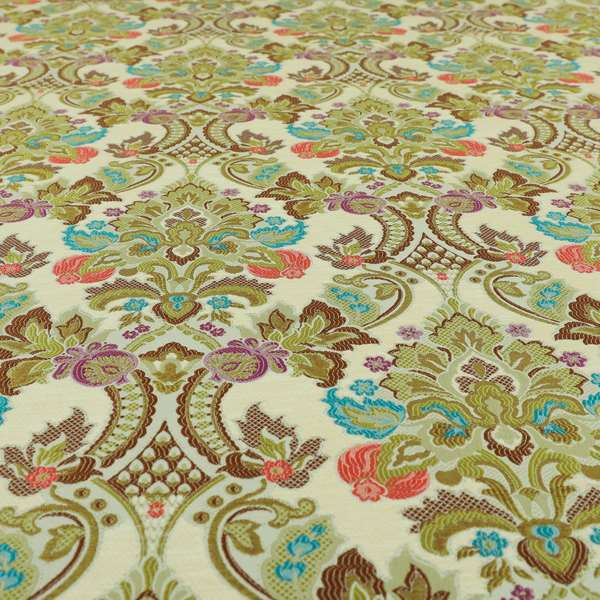 Komkotar Fabrics Rich Detail Floral Damask Upholstery Fabric In Cream Colour CTR-400 - Roman Blinds