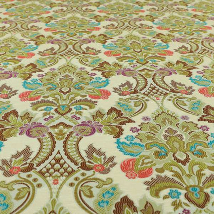 Komkotar Fabrics Rich Detail Floral Damask Upholstery Fabric In Cream Colour CTR-400 - Made To Measure Curtains