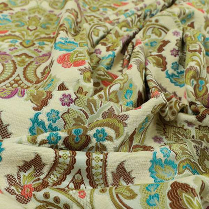 Komkotar Fabrics Rich Detail Floral Damask Upholstery Fabric In Cream Colour CTR-400 - Made To Measure Curtains