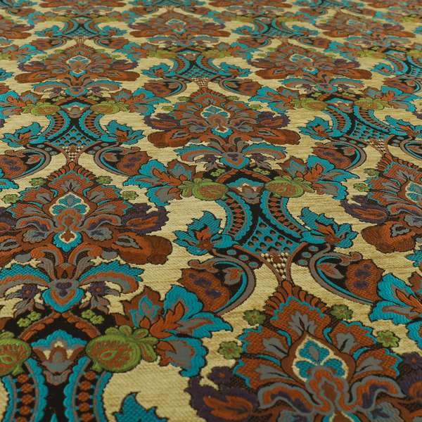 Komkotar Fabrics Rich Detail Floral Damask Upholstery Fabric In Beige Colour CTR-401