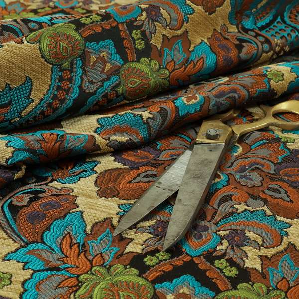 Komkotar Fabrics Rich Detail Floral Damask Upholstery Fabric In Beige Colour CTR-401 - Roman Blinds