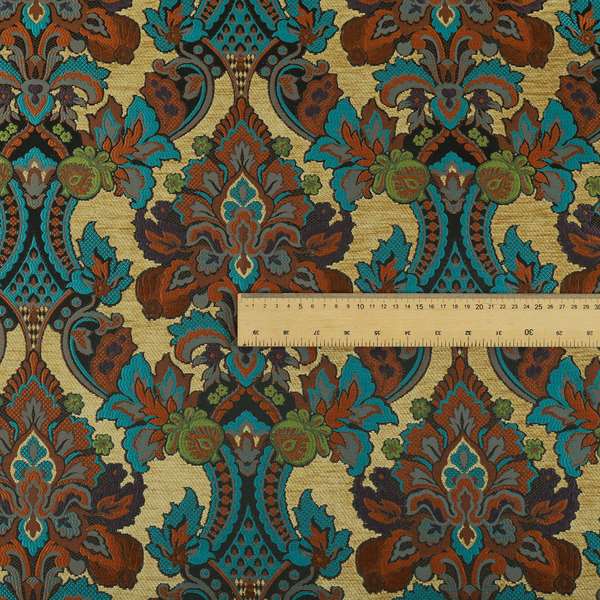 Komkotar Fabrics Rich Detail Floral Damask Upholstery Fabric In Beige Colour CTR-401 - Made To Measure Curtains