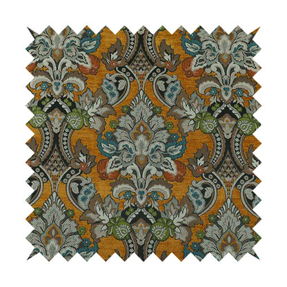 Komkotar Fabrics Rich Detail Floral Damask Upholstery Fabric In Orange Colour CTR-402 - Roman Blinds