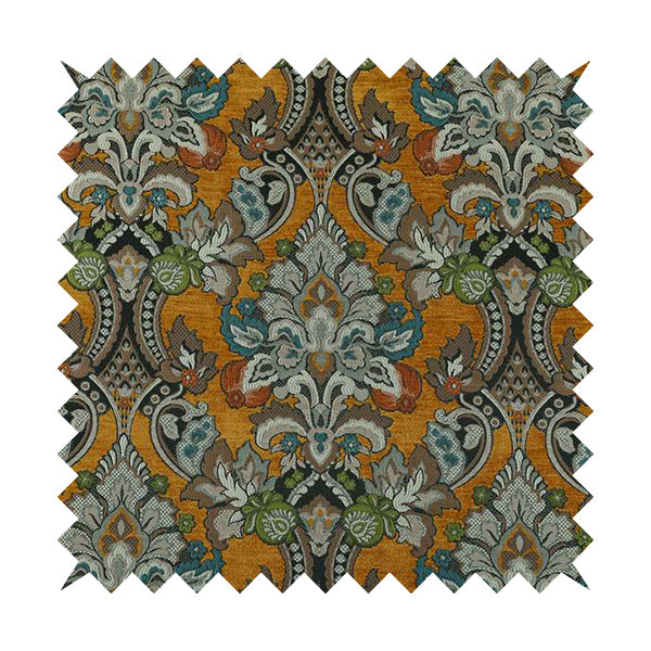 Komkotar Fabrics Rich Detail Floral Damask Upholstery Fabric In Orange Colour CTR-402 - Made To Measure Curtains