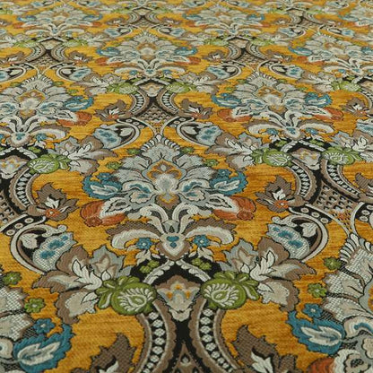 Komkotar Fabrics Rich Detail Floral Damask Upholstery Fabric In Orange Colour CTR-402