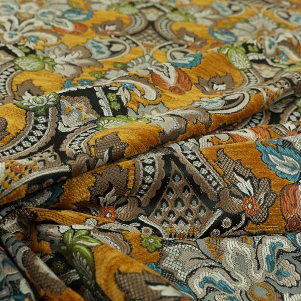 Komkotar Fabrics Rich Detail Floral Damask Upholstery Fabric In Orange Colour CTR-402 - Made To Measure Curtains