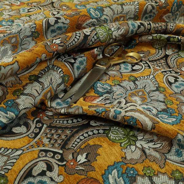 Komkotar Fabrics Rich Detail Floral Damask Upholstery Fabric In Orange Colour CTR-402