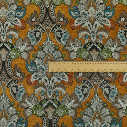 Komkotar Fabrics Rich Detail Floral Damask Upholstery Fabric In Orange Colour CTR-402 - Roman Blinds