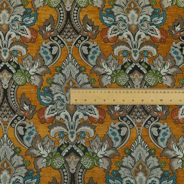 Komkotar Fabrics Rich Detail Floral Damask Upholstery Fabric In Orange Colour CTR-402 - Made To Measure Curtains