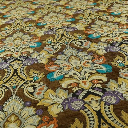 Komkotar Fabrics Rich Detail Floral Damask Upholstery Fabric In Brown Colour CTR-403 - Handmade Cushions