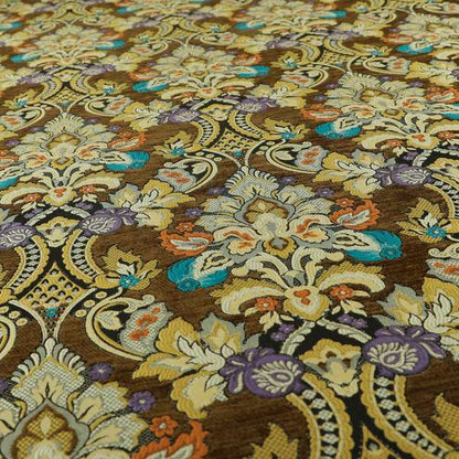 Komkotar Fabrics Rich Detail Floral Damask Upholstery Fabric In Brown Colour CTR-403
