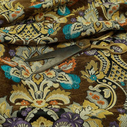 Komkotar Fabrics Rich Detail Floral Damask Upholstery Fabric In Brown Colour CTR-403 - Made To Measure Curtains