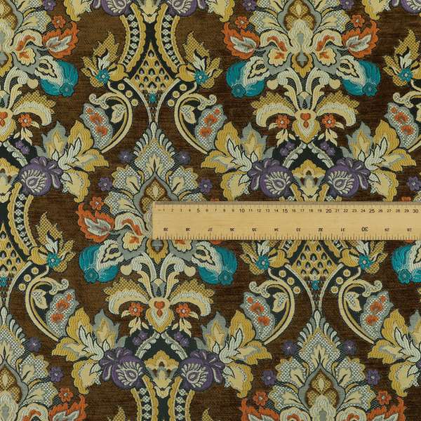 Komkotar Fabrics Rich Detail Floral Damask Upholstery Fabric In Brown Colour CTR-403 - Made To Measure Curtains