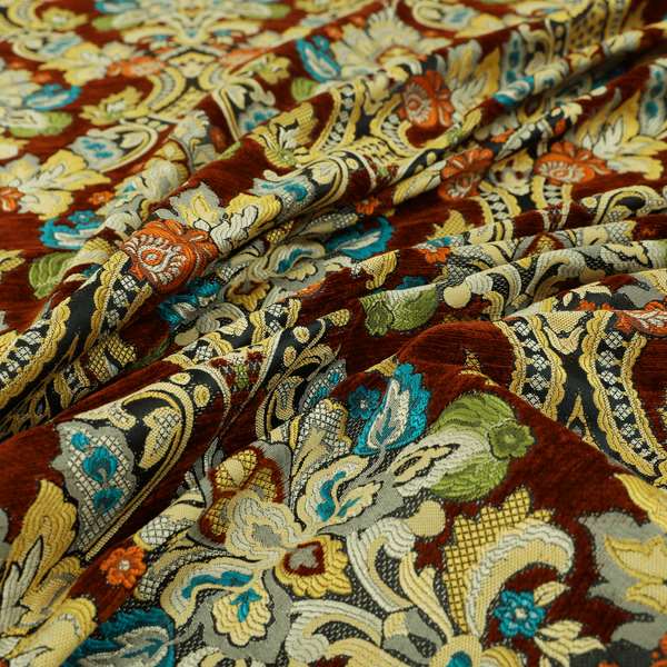 Komkotar Fabrics Rich Detail Floral Damask Upholstery Fabric In Rustic Colour CTR-404 - Roman Blinds