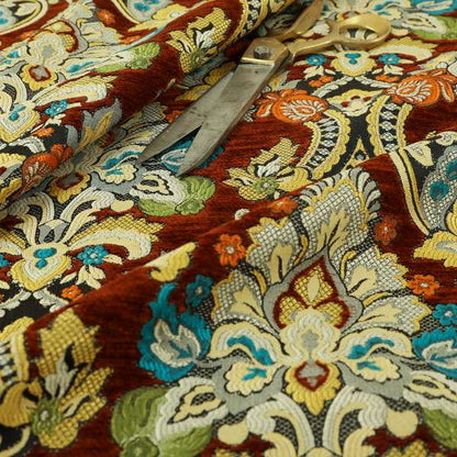 Komkotar Fabrics Rich Detail Floral Damask Upholstery Fabric In Rustic Colour CTR-404