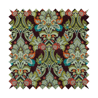 Komkotar Fabrics Rich Detail Floral Damask Upholstery Fabric In Purple Colour CTR-405 - Handmade Cushions