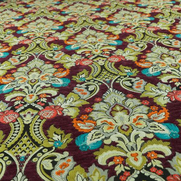 Komkotar Fabrics Rich Detail Floral Damask Upholstery Fabric In Purple Colour CTR-405