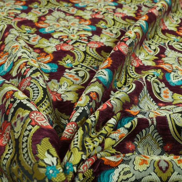 Komkotar Fabrics Rich Detail Floral Damask Upholstery Fabric In Purple Colour CTR-405 - Handmade Cushions