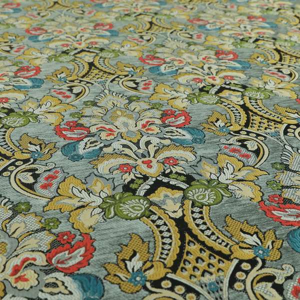 Komkotar Fabrics Rich Detail Floral Damask Upholstery Fabric In Grey Colour CTR-406