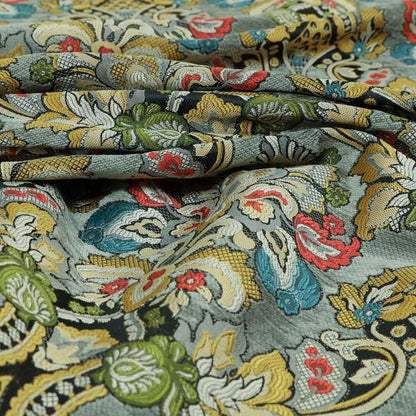 Komkotar Fabrics Rich Detail Floral Damask Upholstery Fabric In Grey Colour CTR-406 - Roman Blinds