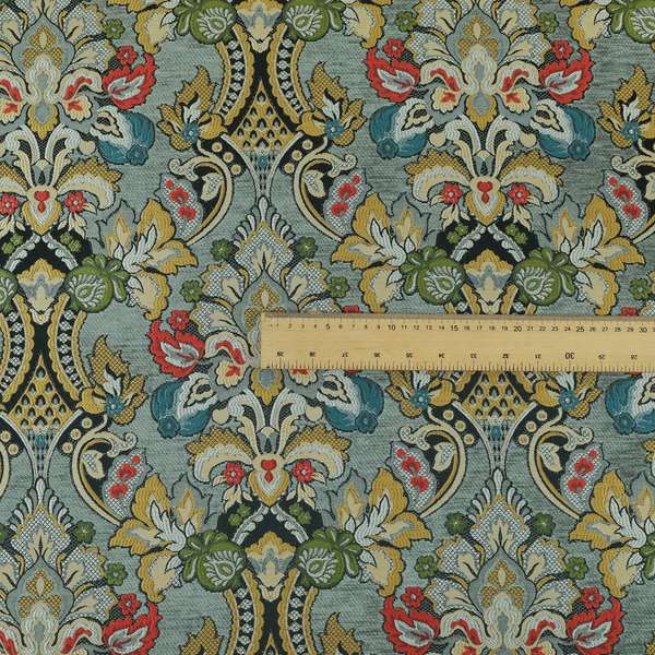 Komkotar Fabrics Rich Detail Floral Damask Upholstery Fabric In Grey Colour CTR-406 - Roman Blinds