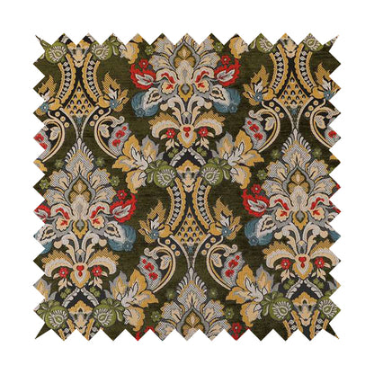 Komkotar Fabrics Rich Detail Floral Damask Upholstery Fabric In Green Colour CTR-407 - Handmade Cushions