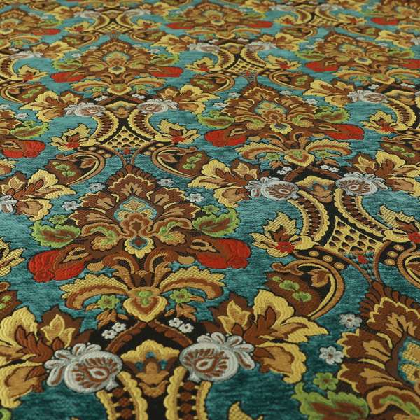 Komkotar Fabrics Rich Detail Floral Damask Upholstery Fabric In Blue Colour CTR-408 - Handmade Cushions