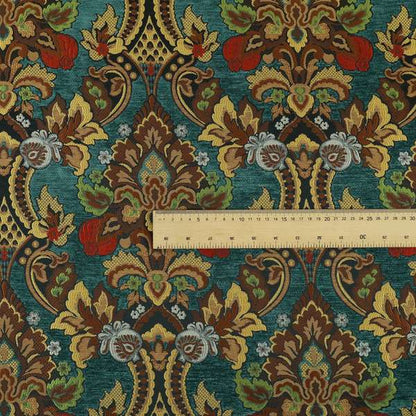 Komkotar Fabrics Rich Detail Floral Damask Upholstery Fabric In Blue Colour CTR-408 - Made To Measure Curtains