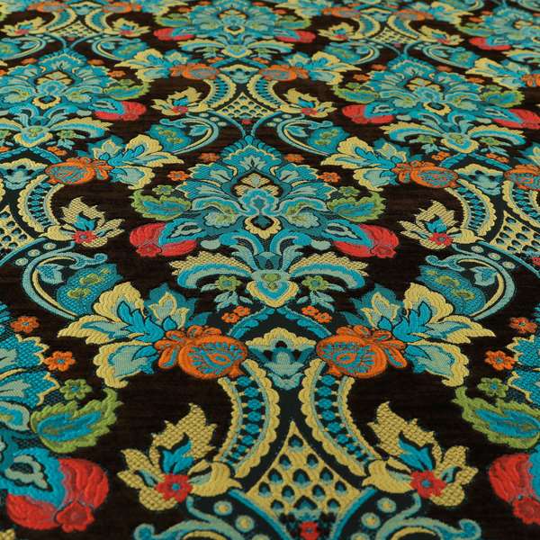 Komkotar Fabrics Rich Detail Floral Damask Upholstery Fabric In Chocolate Brown Colour CTR-409 - Made To Measure Curtains