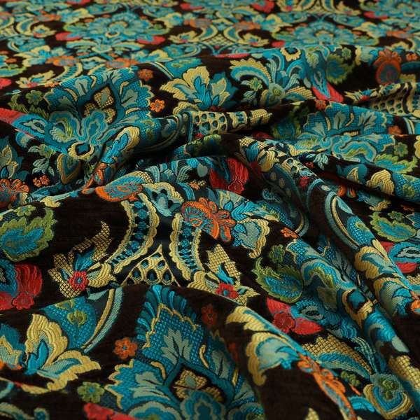 Komkotar Fabrics Rich Detail Floral Damask Upholstery Fabric In Chocolate Brown Colour CTR-409 - Made To Measure Curtains