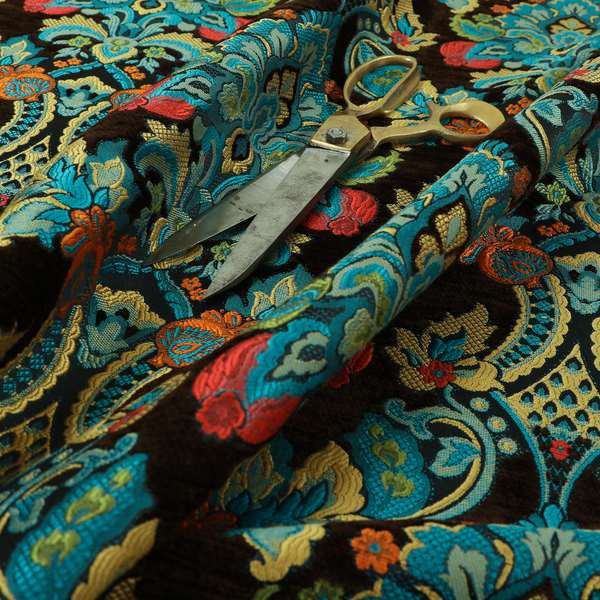 Komkotar Fabrics Rich Detail Floral Damask Upholstery Fabric In Chocolate Brown Colour CTR-409