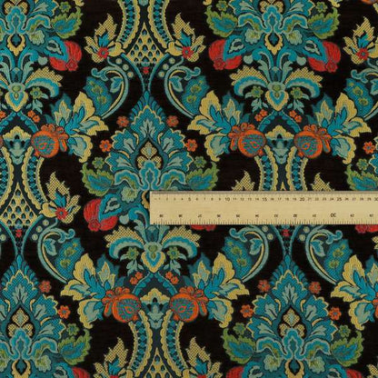 Komkotar Fabrics Rich Detail Floral Damask Upholstery Fabric In Chocolate Brown Colour CTR-409 - Made To Measure Curtains