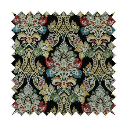 Komkotar Fabrics Rich Detail Floral Damask Upholstery Fabric In Black Colour CTR-410 - Roman Blinds