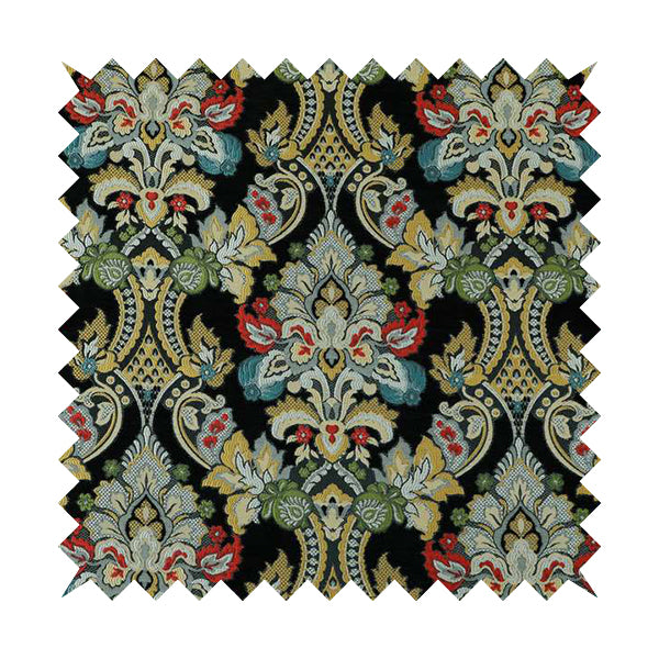 Komkotar Fabrics Rich Detail Floral Damask Upholstery Fabric In Black Colour CTR-410 - Handmade Cushions