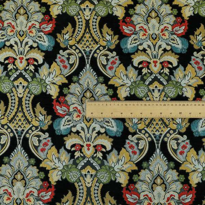 Komkotar Fabrics Rich Detail Floral Damask Upholstery Fabric In Black Colour CTR-410 - Made To Measure Curtains