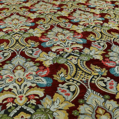 Komkotar Fabrics Rich Detail Floral Damask Upholstery Fabric In Red Colour CTR-411