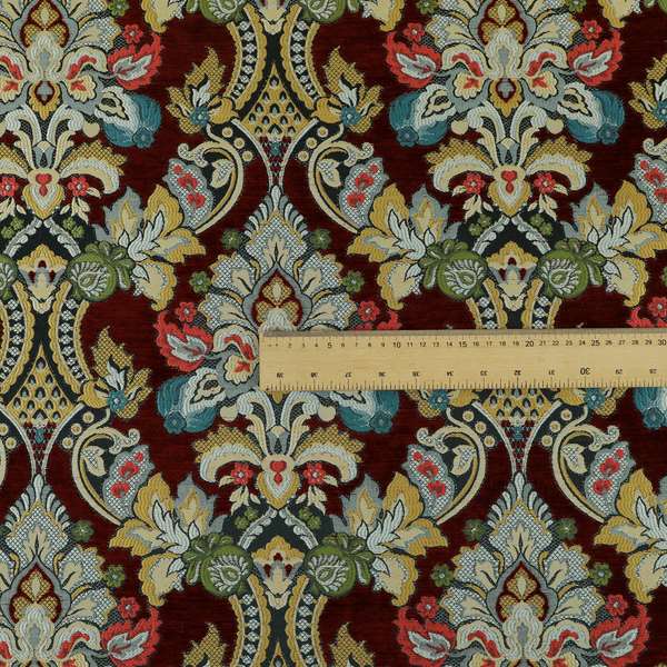 Komkotar Fabrics Rich Detail Floral Damask Upholstery Fabric In Red Colour CTR-411 - Roman Blinds