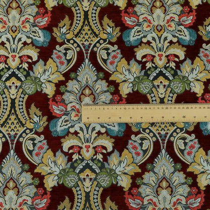 Komkotar Fabrics Rich Detail Floral Damask Upholstery Fabric In Red Colour CTR-411 - Made To Measure Curtains