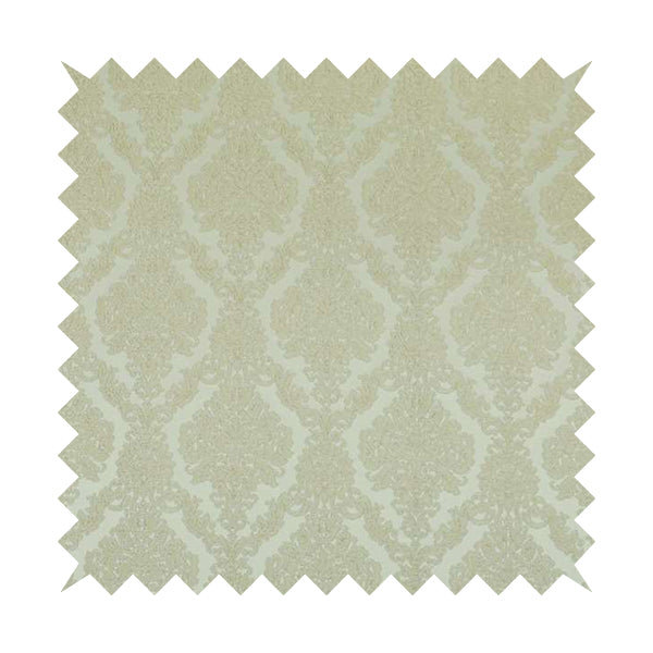 Elstow Damask Pattern Collection In Textured Embroidery Effect Chenille Upholstery Fabric In Cream Colour CTR-412 - Made To Measure Curtains