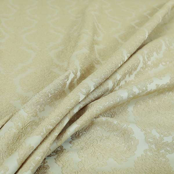 Elstow Damask Pattern Collection In Textured Embroidery Effect Chenille Upholstery Fabric In Cream Colour CTR-412 - Handmade Cushions