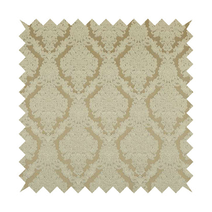 Elstow Damask Pattern Collection In Textured Embroidery Effect Chenille Upholstery Fabric In Beige Colour CTR-413 - Made To Measure Curtains