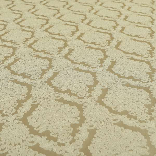 Elstow Damask Pattern Collection In Textured Embroidery Effect Chenille Upholstery Fabric In Beige Colour CTR-413 - Made To Measure Curtains