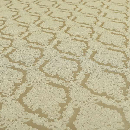 Elstow Damask Pattern Collection In Textured Embroidery Effect Chenille Upholstery Fabric In Beige Colour CTR-413 - Made To Measure Curtains